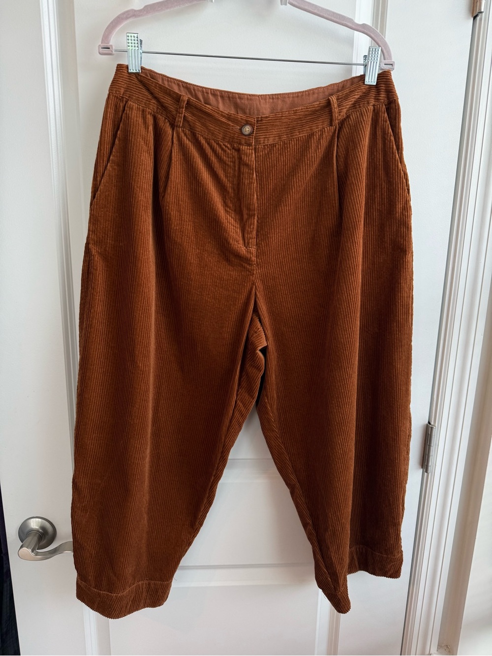 Poetry Wide Leg Corduroy Cropped Pants Rust Brown 100% Cotton Size US 12 UK 16